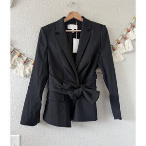 Boss Hugo Boss Virgin Wool Blazer Front Faux Wrap Tie Black Careerwear NWT 6